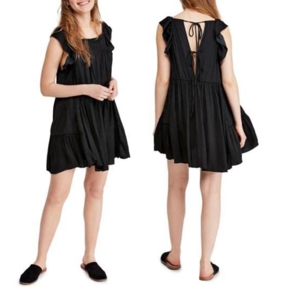 NEW Free People Want Your Love Mini Ruffle Doll Dress Boho Black Size S - Picture 7 of 10